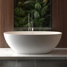 65"Freestanding Solid Surface Bathtub,Luxury Handcrafted Stone Resin Freestandin