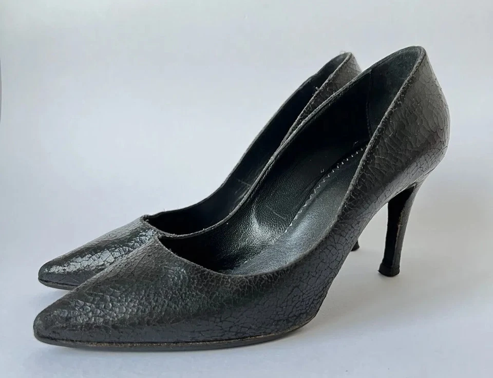 All Saints 5 38 Lena Shoes Black Crackle Leather Cracked Distressed Stilettos - Image 2 of 4