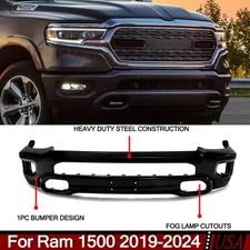 Fit Dodge Ram 1500 2019-2024 Black Front Bumper Face Bar Cover W/ Fog Lamp Hole