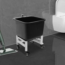 Freestanding Floor Mop Sink with Drain, Durable Plastic Mop Basin