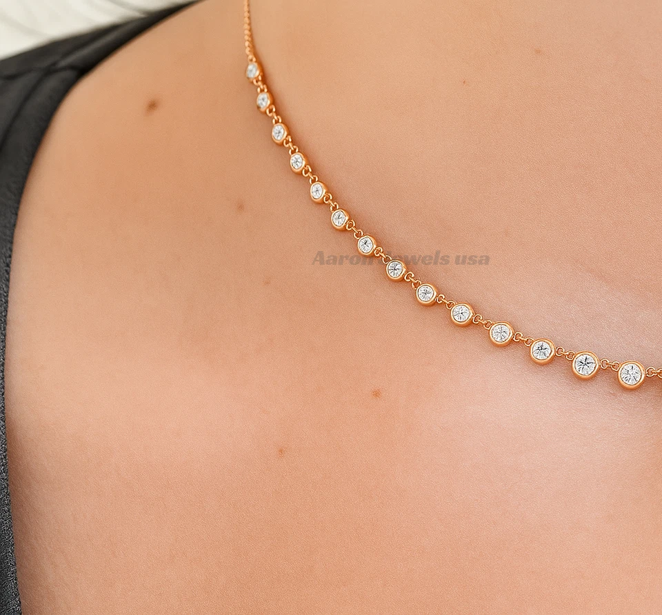 Bezel Round Set 3.00Ct IGI Lab Grown Diamond Station Necklace 14K Rose Gold 18″ - Image 4 of 4