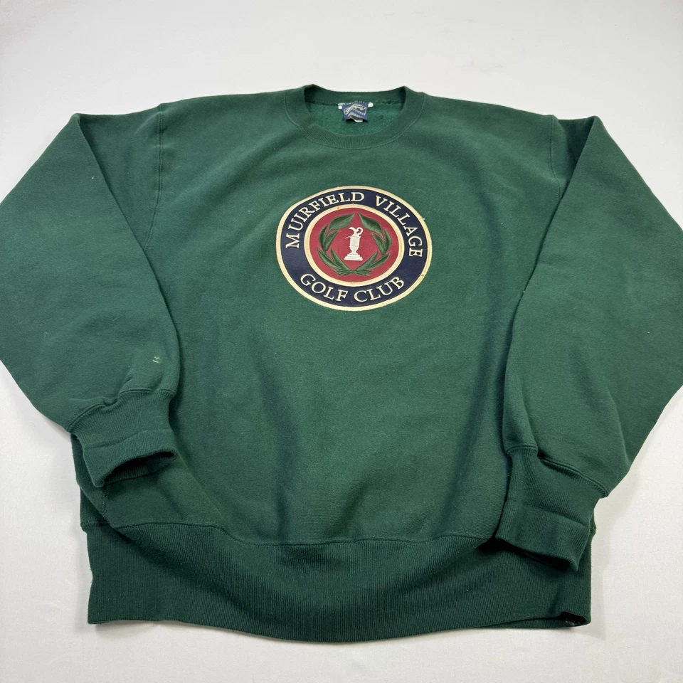 Moletom Masculino Vintage Muirfield Village Taco de Golfe X Grande Verde Fabricado nos EUA Anos 90 - Imagem 2 de 4