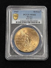 Original 1947 Mexico 50 pesos 1.2 Oz. Gold PCGS MS-66
