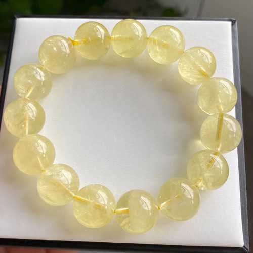 14.7mm Natural Yellow Citrine Quartz Crystal Beads Bracelet 1852 - Picture 3 of 7
