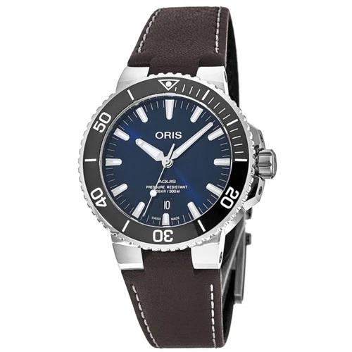 New Oris Aquis Date Blue Dial Brown Men's Watch 01 733 7732 4135-07 5 21 10FC
