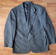 Vintage Lands End Men's Lambs Wool Tweed Blazer 44R Herringbone Coat Jacket Grey