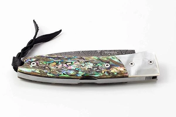 LionSteel Opera Damascus Lockback Knife Abalone Mother of Pearl Handle - Rare - Image 2 of 3