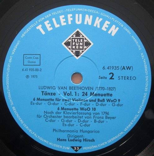 Beethoven Tanze Vol. 1 & 2 Hans Ludwig Hirsch 2xLP Telefunken 6.41935 6.41996 NM - Picture 4 of 8