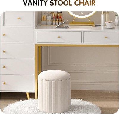 Mid Panel Costway Beige Farbic Round Storage Ottoman Accent