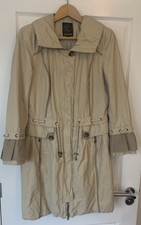 Creenstone Coat 38 12 M Beige Rain Mac Trench Ruffles Draw String Concealed Hood