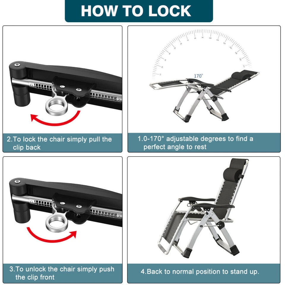 Juego de 2 sillas SLSY gravedad cero, almohadilla reclinable para reposacabezas tumbona salón Foto 4 de 4