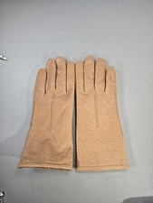 Vintage Fowries Brown Taupe Leather Ladies Gloves 8 Polyester Lining 9522