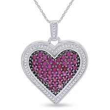 1Ct. Simulated Ruby & Natural Diamond Heart Pendant Necklace 925 Sterling Silver