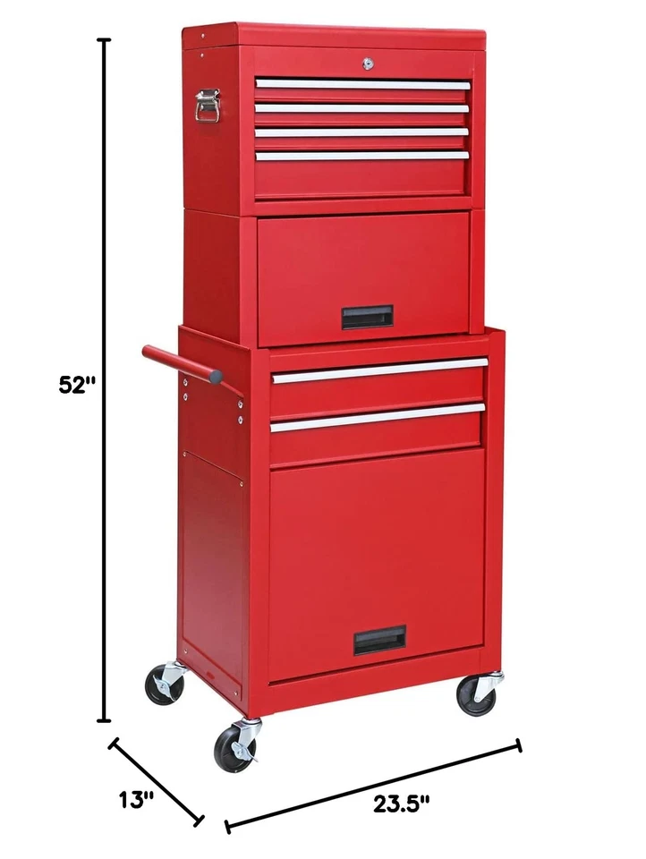 Шкаф для инструментов на роликах Torin 6 ящиков 3 в 1: съемный органайзер для инструментов, красный - Изображение 2 из 4