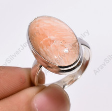 Natural Pink Scolecite Gemstone Ring 925 Sterling Silver Handmade Statement Ring