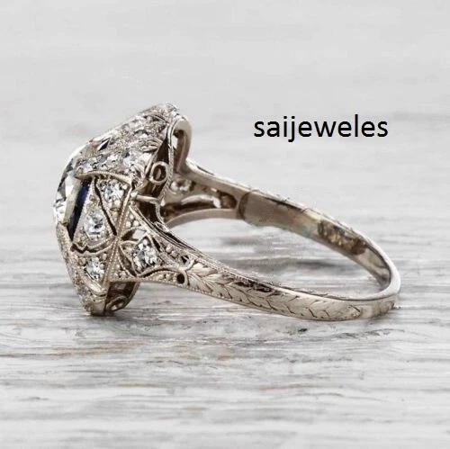 2.60CT Round Lab-Created Diamond Vintage Art Deco Antique Ring 14K White Gold FN - Picture 2 of 7