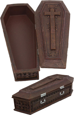 Ebros Vampire Dracula Coffin Jewelry Box 8''RIP Casket with Bats Halloween Decor