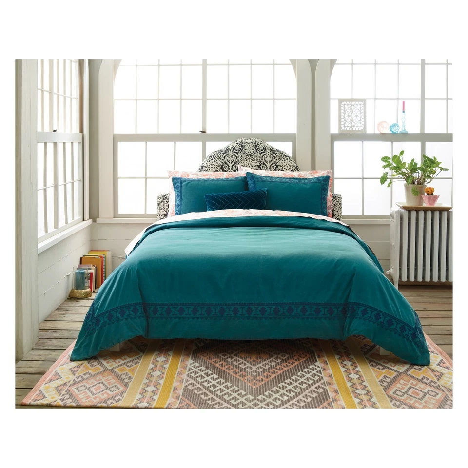 Tribal Border Garment Washed Duvet Cover Set - Opalhouse Teal Twin XL - Image 4 of 4