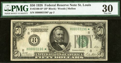 1928 $50 Saint Louis Star FRN PMG 30 low serial star total 11 known Fr 2100-H* - Picture 1 of 4