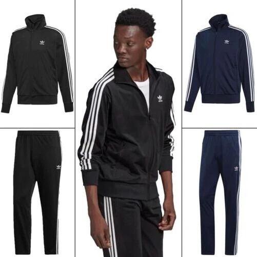 Adidas Mens Tracksuit Firebird Black Top and Bottoms Set Zip Up