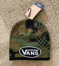 VANS Knit Hat Beanie Cap Skoval Reversible Camouflage Camo Green Youth Boys OS