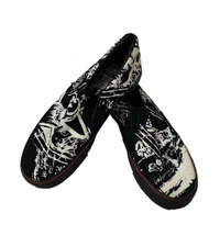 Vision Street Wear Skull Black White Slip On Sneakers Shoe Men Sz 7