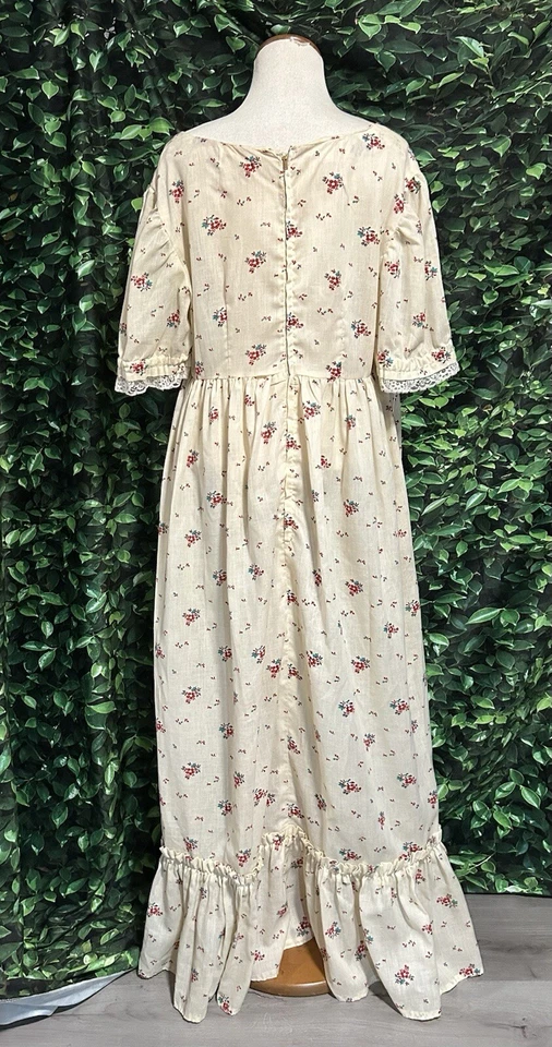 Maxi Vestido Vintage Cottagecore Prairie Hecho a Mano Floral Amarillo Volantes Para Mujer L Foto 3 de 4
