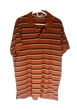 Eddie Bauer Shirt Men  s Sz Large Orange Vtg Polo Stripe Pattern Short Sleeve