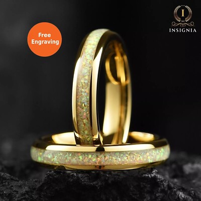 Gold Feueropal Ring für Damen 4 mm - Weißer Feueropal Wolfram Kuppel Ehering