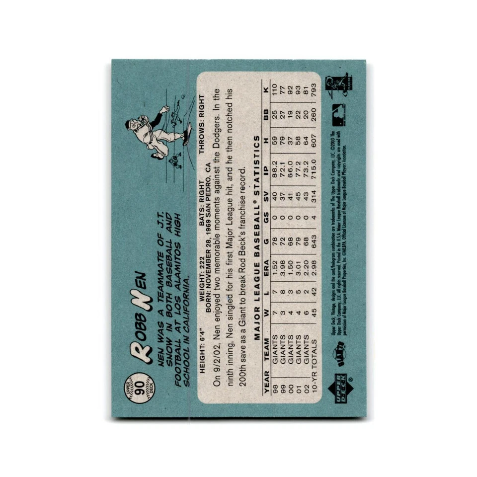 2003 Upper Deck Vintage Robb Nen Giants #90 - Image 2 of 3