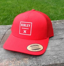 Hurley Square Trucker Hat Red & Red Mesh Snap Back by Yupoong New with Tags