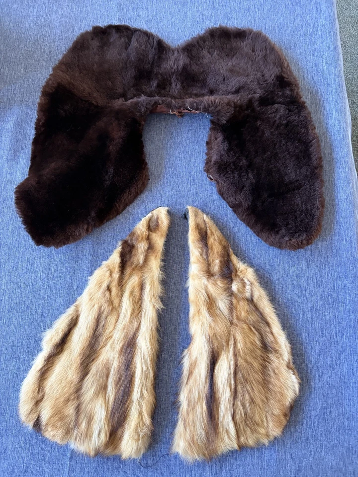 Lot of 2 Vintage 1940s 50s Cream & Brown Fur Collars/Shoulder pieces - Image 1 of 4