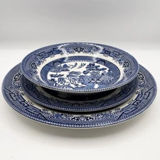 Churchill Blue Willow 3 Pc. Place Setting Dinner & Salad Plates Bowl England