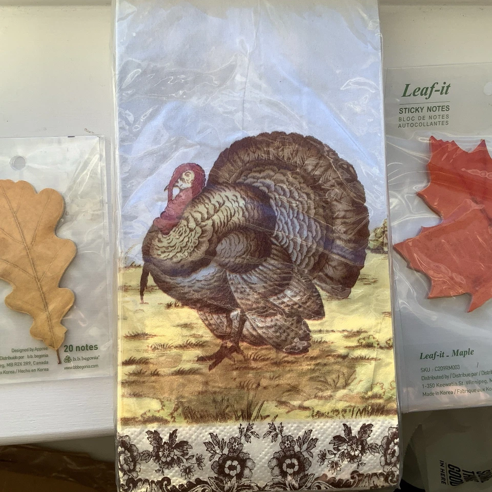 Woodland Spode Turkey PAPER NAPKINS - DINNER (16) & PAPER LEAVES for decor - Image 2 of 4