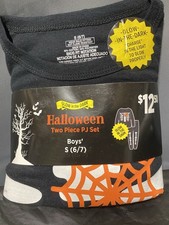 BOYS Glow In The Dark Halloween Two Piece PJ Pajama Set size S 6/7 - Skeleton