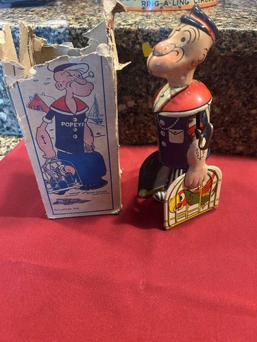 Vintage 1930's marx Popeye with Parrott tin wind up with box is non working