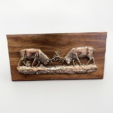 Vtg 3D Copper Elk Wooden Wall Hanging Plaque