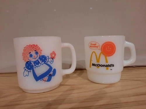 McDonald's Anchor Hocking and Raggedy Ann and Andy vintage milk glass coffee mug