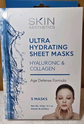 5 Hyaluronic & Collagen Sheet Face Mask Skin Firming, Anti-Aging, Moisturizing 