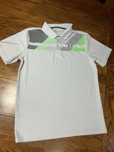 UNDER ARMOUR Loose Youth XL 18-20 Kurzarm Polo grau/grün