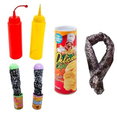 Juego de serpiente en lata, ketchup y mostaza, kit de broma de serpiente falsa