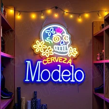 Cerveza Modelo Skull LED Neon Sign With Dimmer USB Powered Adjustable Light