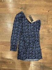 NWT Nasty Gal Blue Cheetah Mini Cocktail Dress One Shoulder Size 6