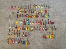 1980's Plastic Bell Clip Charm Necklace Lot 91 Charms 2 Necklaces 