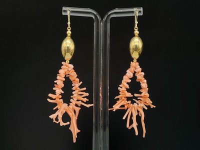 Damen Ohrringe echte Koralle Rose Monachella 925 Silber Gold Made in Italy