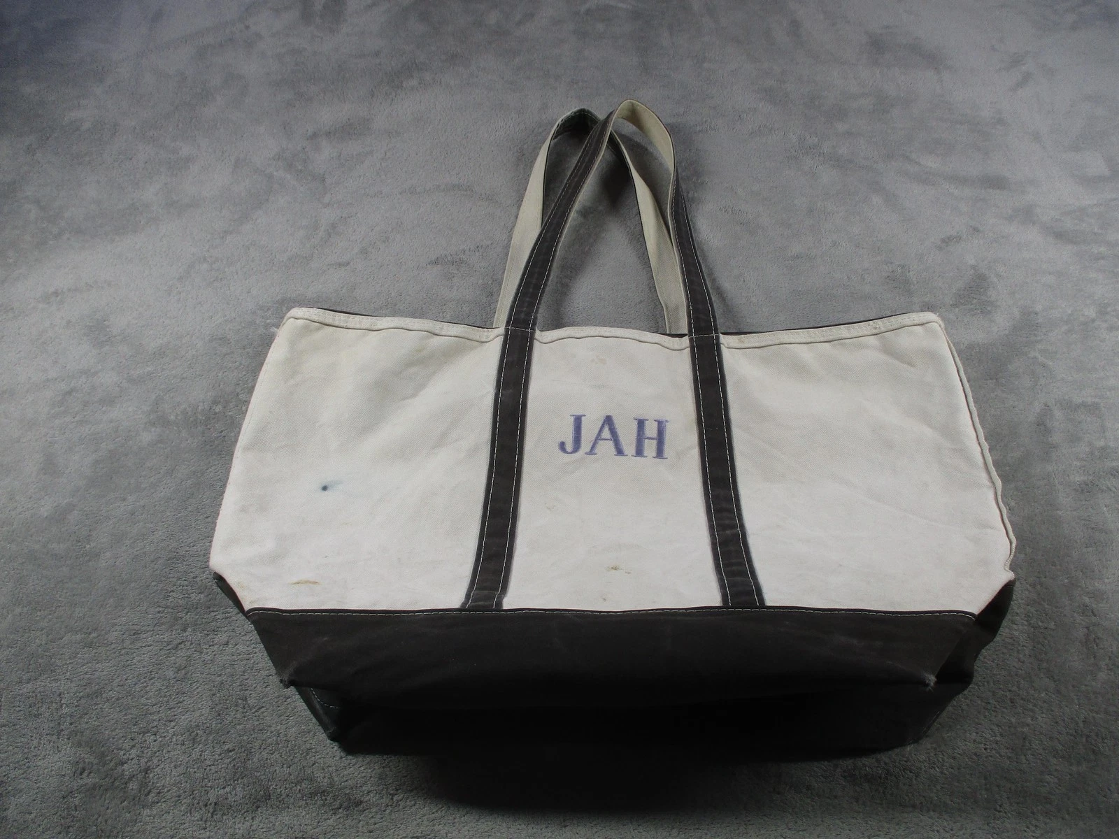L.L. Bean Boat And Tote Bag XL White Black Zip Closure JAH Monogram Made USA