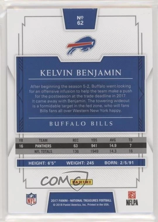 2017 Panini National Treasures Gold /49 Kelvin Benjamin #62 - Image 2 of 2