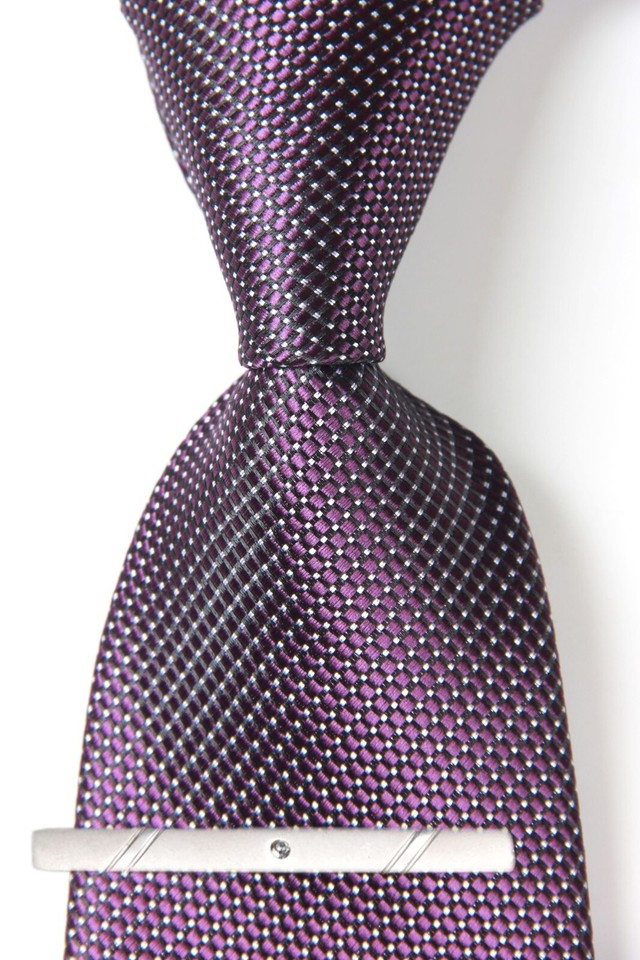 New Classic Striped Purple White JACQUARD WOVEN 100% Silk Men's Necktie