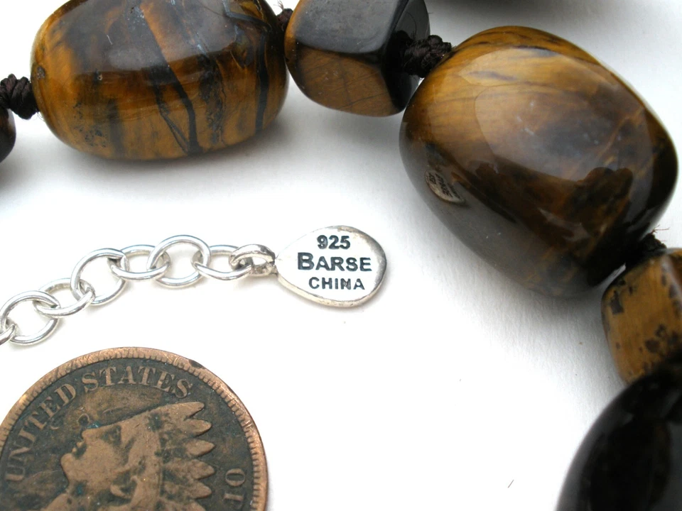 Barse Tiger's 眼项链纯银 Statement 30 英寸大号棕色宝石 — 第 4/4 张图片