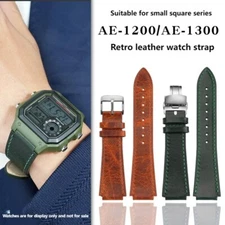 For Casio AE-1200 AE-1300 Genuine Leather Watchband Retro Burst Pattern Strap 18